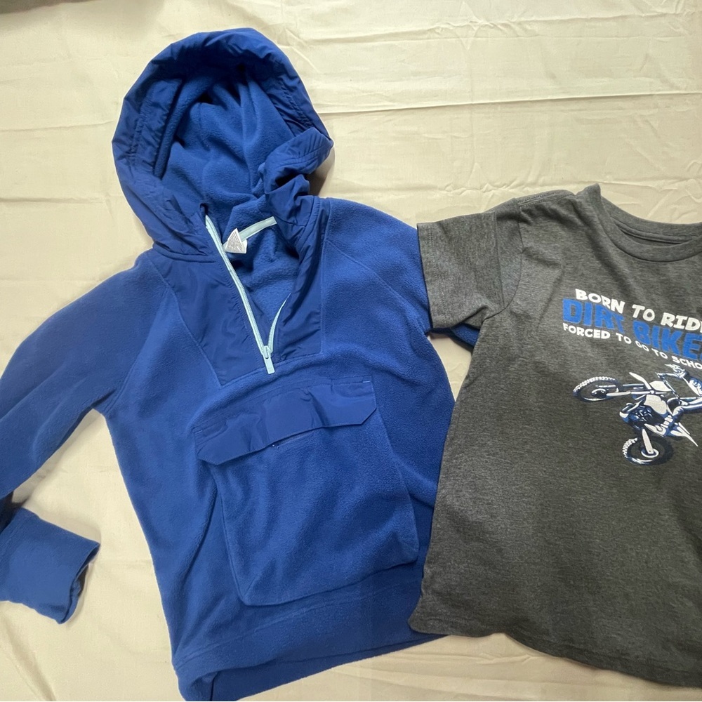 New Mix Blue Hoodie and Gray Graphic T-Shirt Set